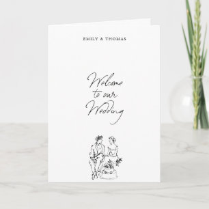 Programa Casamento de Ilustração Desenhada à Mão com Tinta 
