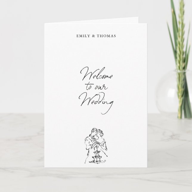 Programa Casamento de Ilustração Desenhada à Mão com Tinta  (Frente)