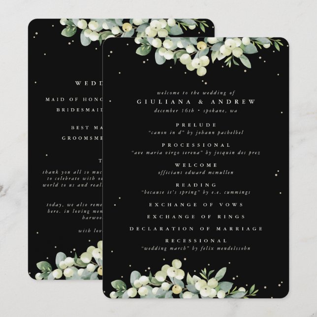 Programa Casamento de Inverno Elegante Black Snowberry+Euca (Frente/Verso)