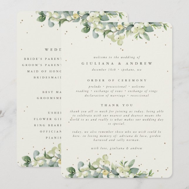 Programa Casamento de Inverno Elegante Creme Snowberry+Euca (Frente/Verso)