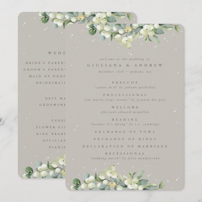 Programa Casamento de Inverno Elegante Greige Snowberry+Euc (Frente/Verso)