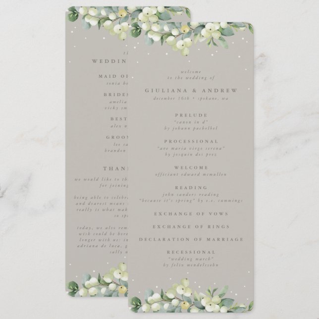 Programa Casamento de Inverno Greige Snowberry+Eucalipto (Frente/Verso)
