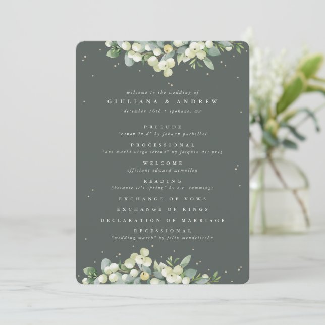 Programa Casamento de Inverno Verde Elegante com Snowberry+ (Em pé/Frente)