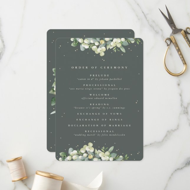 Programa Casamento de Inverno Verde Elegante com Snowberry+ (Frente/Verso In Situ)