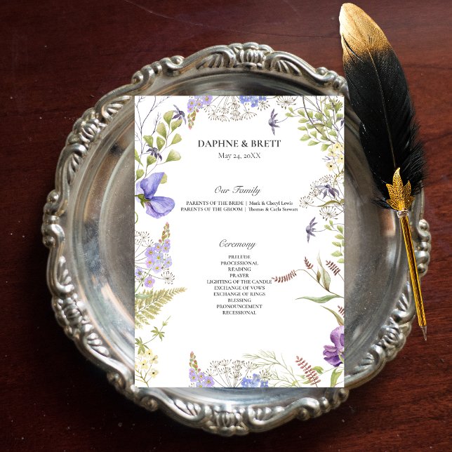 Programa Casamento de Lavandas e Sábios Selvagens Russos (Rustic Lavender & Sage Wildflowers White Wedding Program)