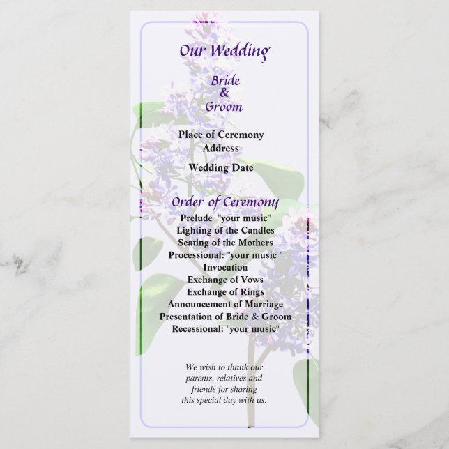 Programa Casamento de Lilacs (Frente)