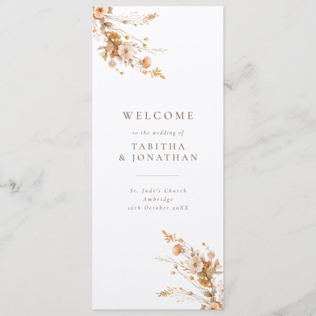 Programa Casamento de Luxury Fall Brown & Tan Wildflower (Frente)