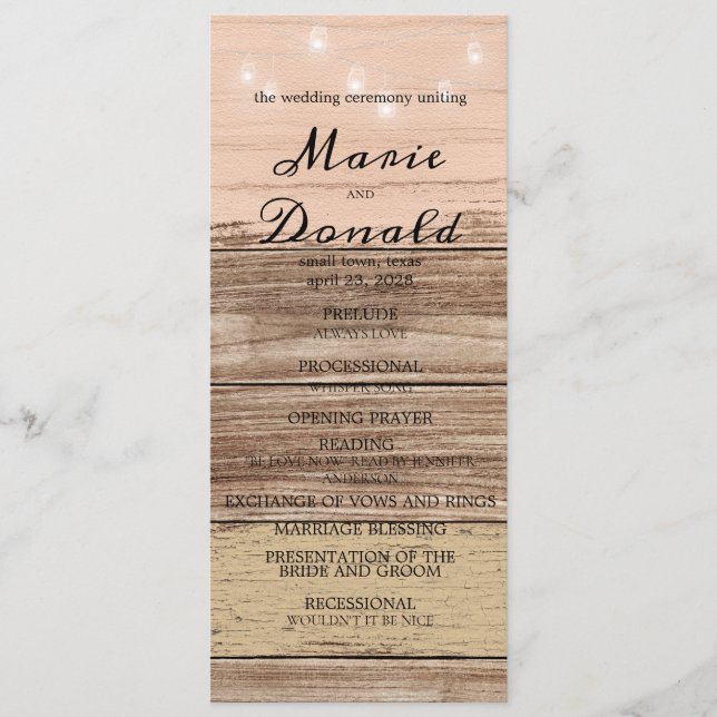 Programa Casamento de Madeira Rosa Rústica e Lanternas (Frente)