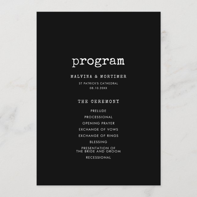 Programa Casamento de máquina de escrever minimalista Vinta (Frente)