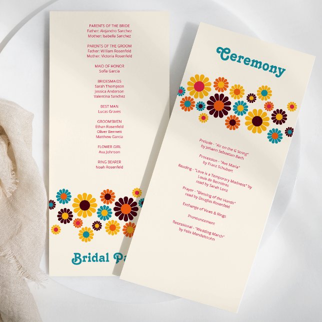 Programa Casamento de Margarida Retro Colorido e Vibrante (Criador carregado)
