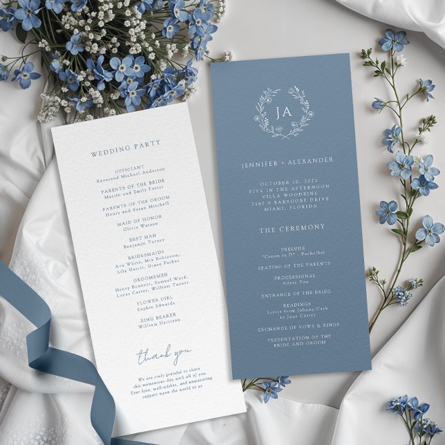 Programa Casamento de Monograma Azul Empoeirado (Criador carregado)