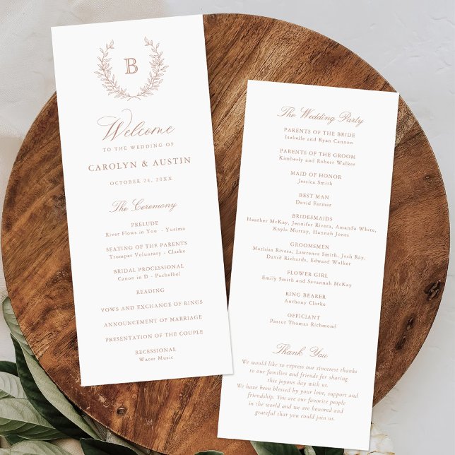 Programa Casamento de Monograma de Laurel Wreath Crest Eleg (Criador carregado)
