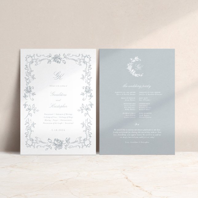 Programa Casamento de Monograma de Regência (Regency Monogram Wedding Program)