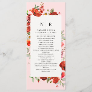 Programa Casamento de Monograma Rosa Pópias de Flores Selva