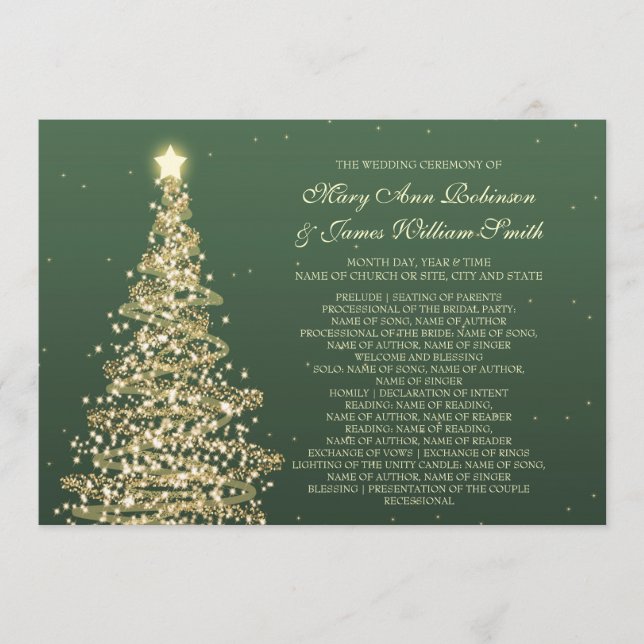 Programa Casamento de Natal Elegante Verde Dourado (Frente)