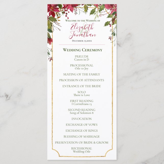 Programa Casamento de Natal Floral da Poinsettia Vermelha E (Frente)