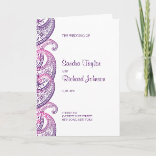 Programa Casamento de Paisley Indiano Púrpura e Rosa Tradic