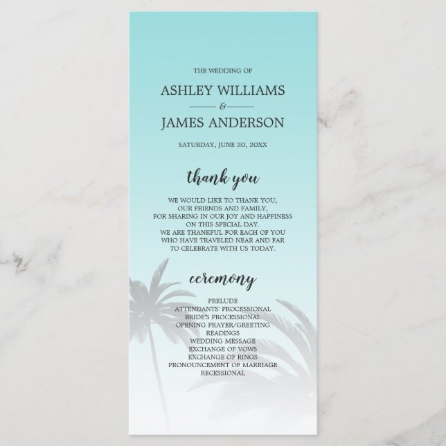 Programa Casamento de Praia de Palma Tropical Azul (Frente)