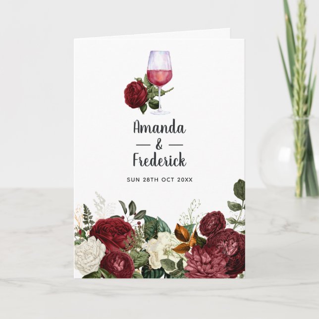 Programa Casamento de Provando de Vinho Floral Burgundy (Frente)