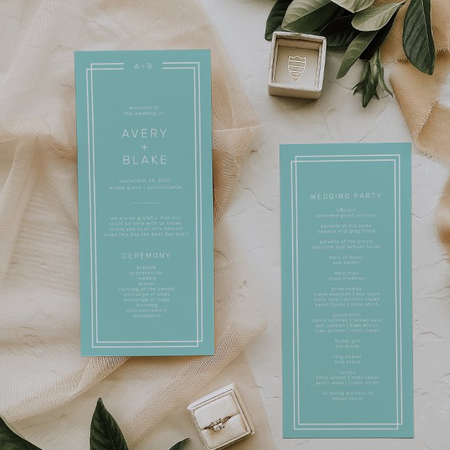 Programa Casamento de Quadros Verdes Mint Minimalista Moder (AVERY Modern Minimalist Mint Green Frame Wedding Program)