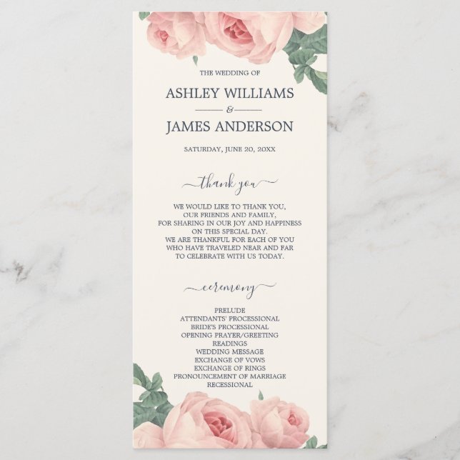 Programa Casamento De Rosa Cor-De-Rosa Esbranquiçada, Chic  (Frente)