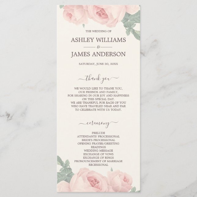 Programa Casamento De Rosa Cor-De-Rosa Esbranquiçada, Chic  (Frente)