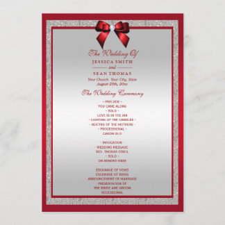 Programa Casamento de Ruby Red & Silver Glitter Elegante