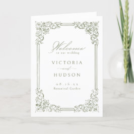 Programa Casamento de Script Elegante de Frame Verde Sage