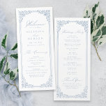 Programa Casamento de Script Elegante de Moldura Azul Dusty<br><div class="desc">Elegante design de fronteira de quadros ornamentais antigos com na moda em cores azuis poeirentas,  programas de casamento simples e clássicos de excelente para casamento clássico moderno,  casamento vintage romântico e casamento tradicional formal. Veja todas as peças correspondentes na coleção.</div>