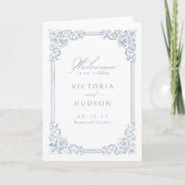 Programa Casamento de Script Elegante de Moldura Azul Dusty