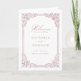 Programa Casamento de Script Elegante de Moldura Rosa Dusty