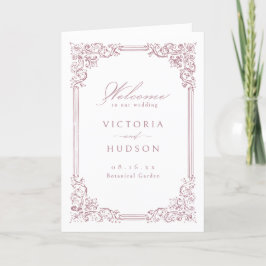 Programa Casamento de Script Elegante de Moldura Rosa Dusty