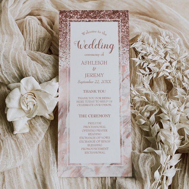Programa Casamento de Script Marble Glitter, rosa Dourado F (Criador carregado)