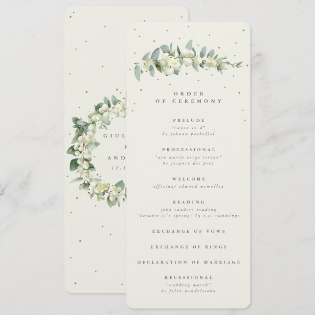 Programa Casamento de Snowberry + Eucalipto em Creme Elegan (Frente/Verso)