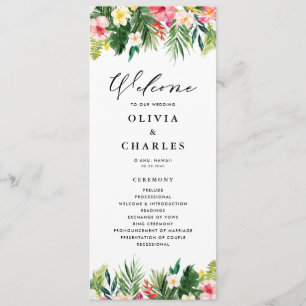 Programa Casamento de Verão com Flores Tropicais de Aquarel