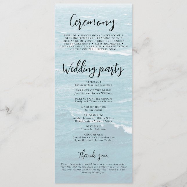 Programa Casamento de verão pelo mar azul ondulado, ombre o (Verso)