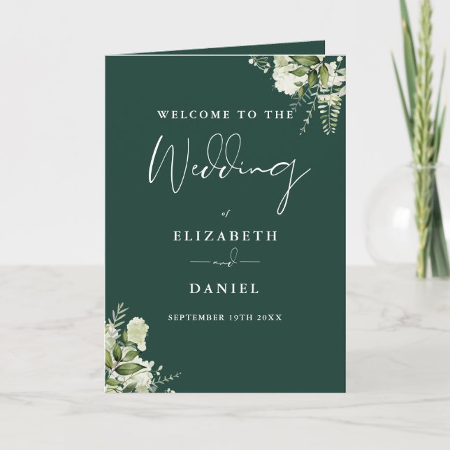 Programa Casamento de Verde Esmeralda com Flores e Folhagen (Frente)