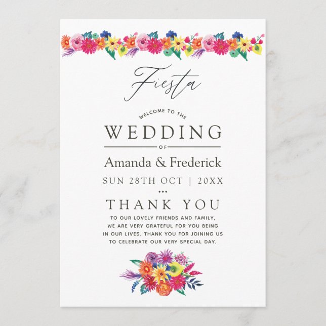 Programa Casamento de Watercolor Floral Fiesta (Frente)