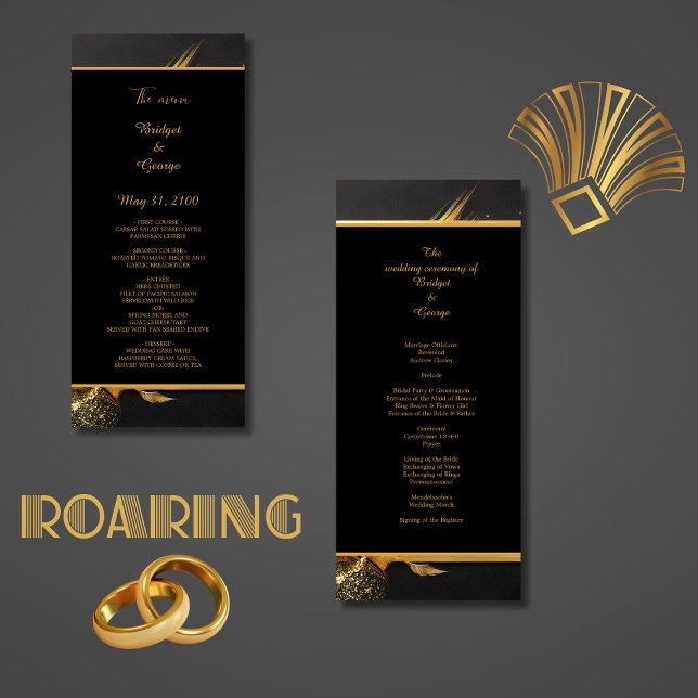 Programa casamento do 1920 de ouro negro vintage (Criador carregado)