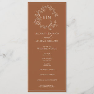Programa Casamento do Modern Terracotta Leafy Crest Monogra