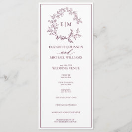 Programa Casamento do Monograma de Folha Moderna e Borgonha