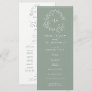 Programa Casamento do Monograma de Folha Verde de Sábio Mod
