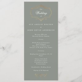 Programa casamento do monograma do monograma do ouro verde 