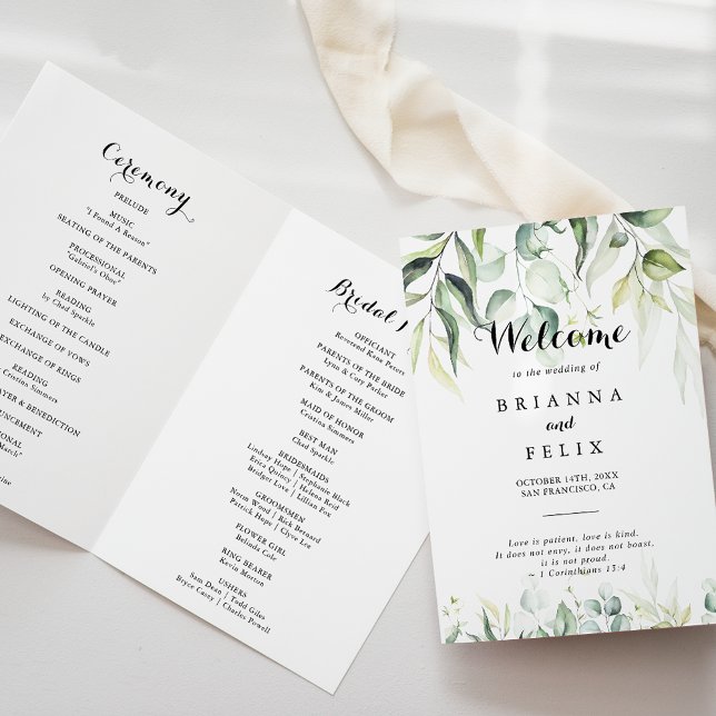 Programa Casamento Dobrado de Watercolor Eucalyptus Greener (Criador carregado)