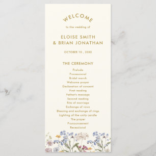 Programa Casamento Dourado Colorido de Primavera Wildflower