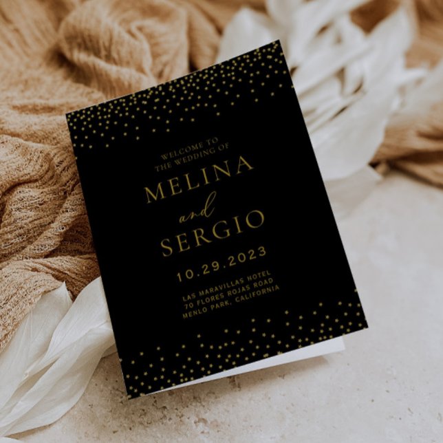 Programa Casamento Dourado de Confetti Boho Negro Dobrado (Criador carregado)