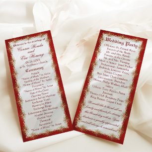Programa Casamento Dourado de Filigre Vermelho Elegante