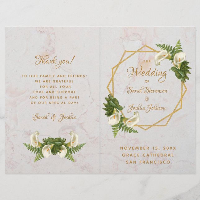 Programa Casamento Dourado de Lírios Calla Brancos (Frente)