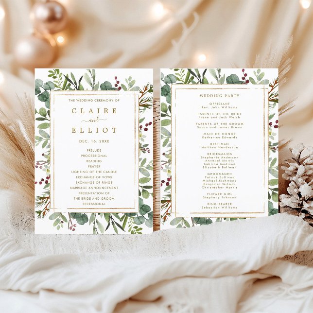 Programa Casamento Dourado de Natal de Greenery Botânico (Front & Back)