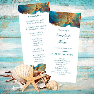 Programa Casamento Dourado de Teal Coral Abstrato místico